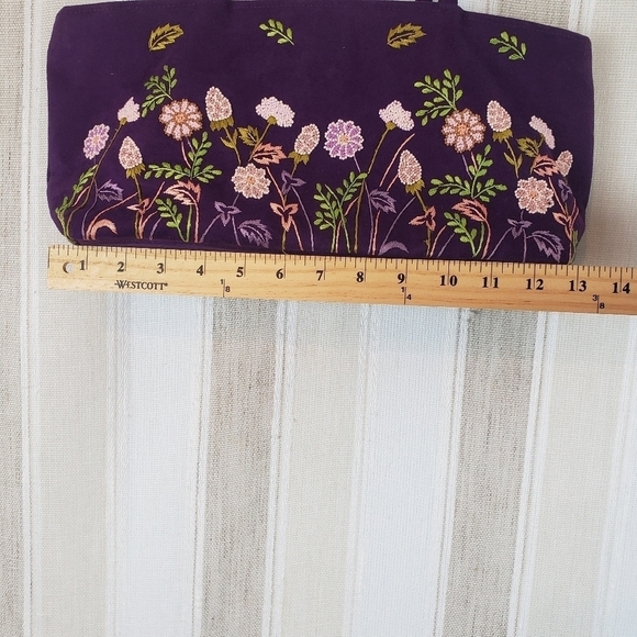Faux‎ Suede Shoulder Bag Purse Floral Purple - Picture 4 of 9